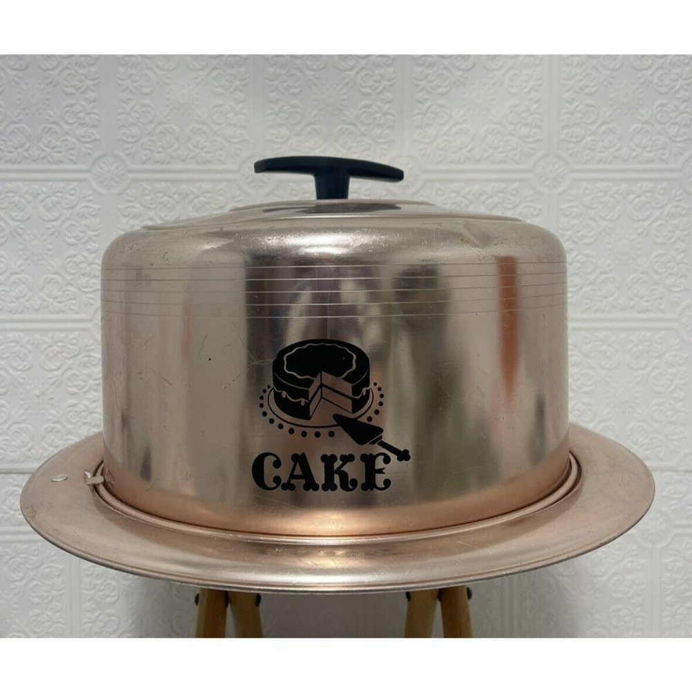 Vintage West Bend Copper Cake Carrier Aluminum Locking Cover 1950's Humidity